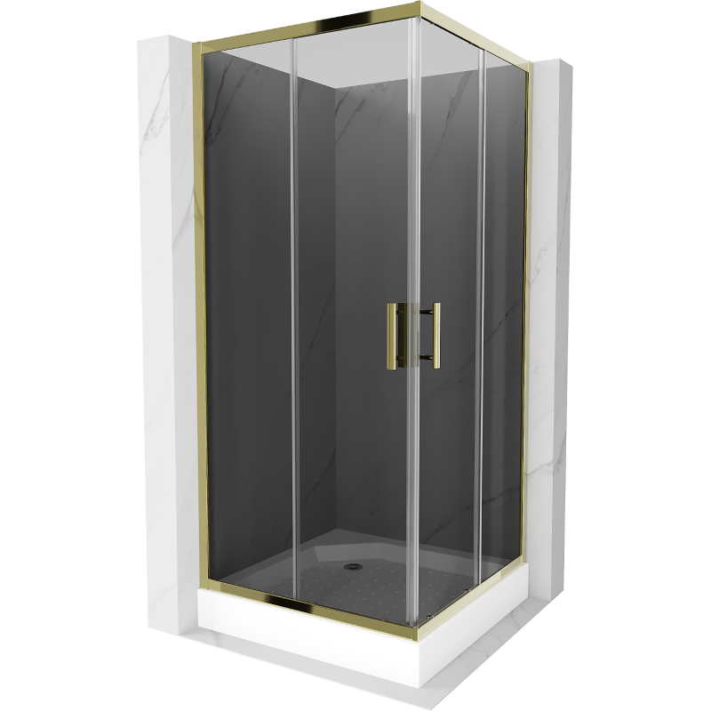 Mexen Rio kvadratinė dušo kabina 90 x 90 cm, grafitas, auksinė + padėklas, baltas - 860-090-090-50-40-4510