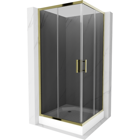 Mexen Rio kvadratinė dušo kabina 90 x 90 cm, grafitas, auksinė + padėklas, baltas - 860-090-090-50-40-4510
