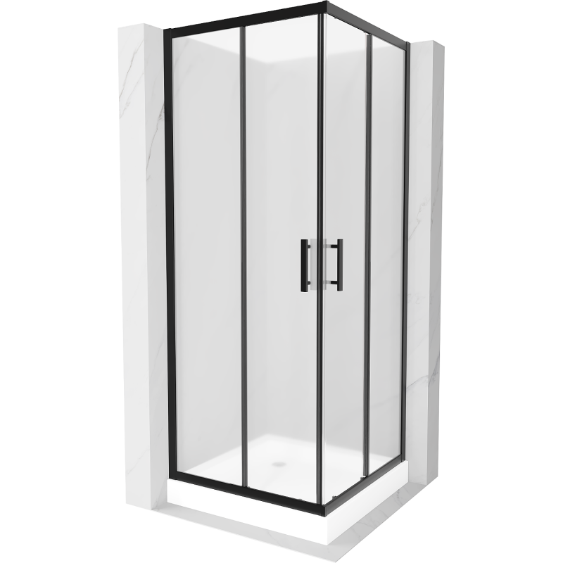 Mexen Rio kvadratinė dušo kabina 80 x 80 cm, matinė, juoda + Rio dušo padėklas, baltas - 860-080-080-70-30-4510
