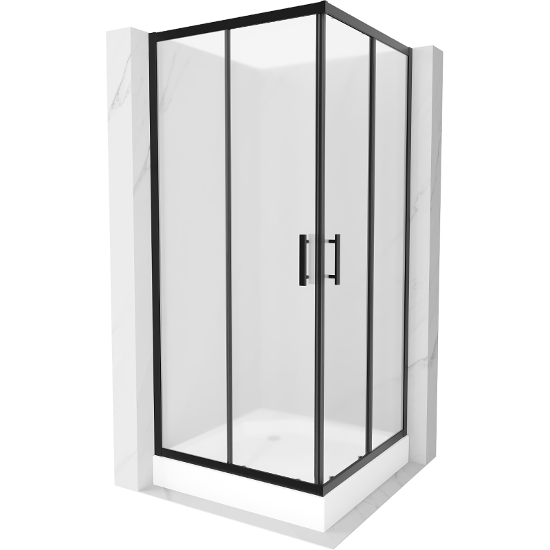 Mexen Rio kvadratinė dušo kabina 90 x 90 cm, matinė, juoda + padėklas, baltas - 860-090-090-70-30-4510