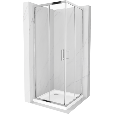 Mexen Rio 90 x 90 cm kvadratinė dušo kabina, skaidri, chromuota + Flat padėklas, baltas - 860-090-090-01-00-4010