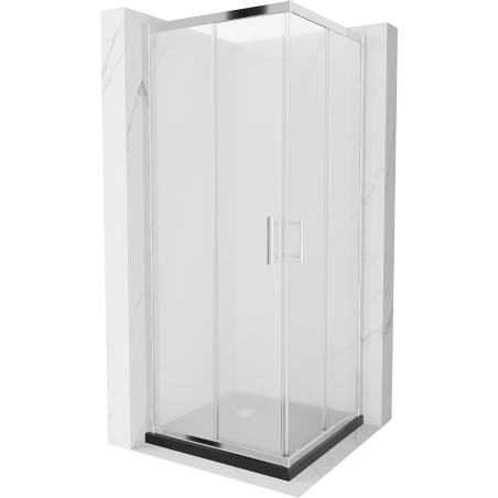 Mexen Rio kvadratinė dušo kabina 80 x 80 cm, matinė, chromuota + Flat padėklas, juodas - 860-080-080-01-30-4070