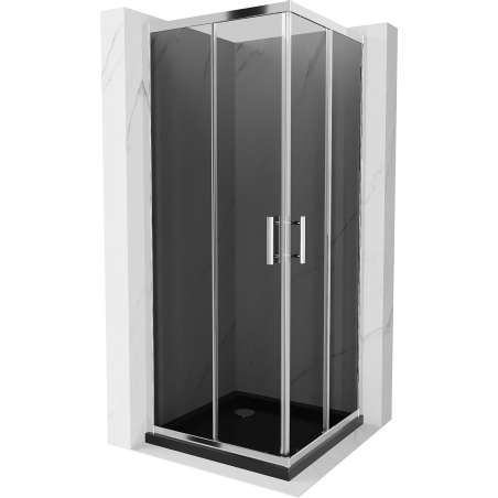 Mexen Rio 80 x 80 cm kvadratinė dušo kabina, grafitinė, chromuota + juodas Flat padėklas - 860-080-080-01-40-4070
