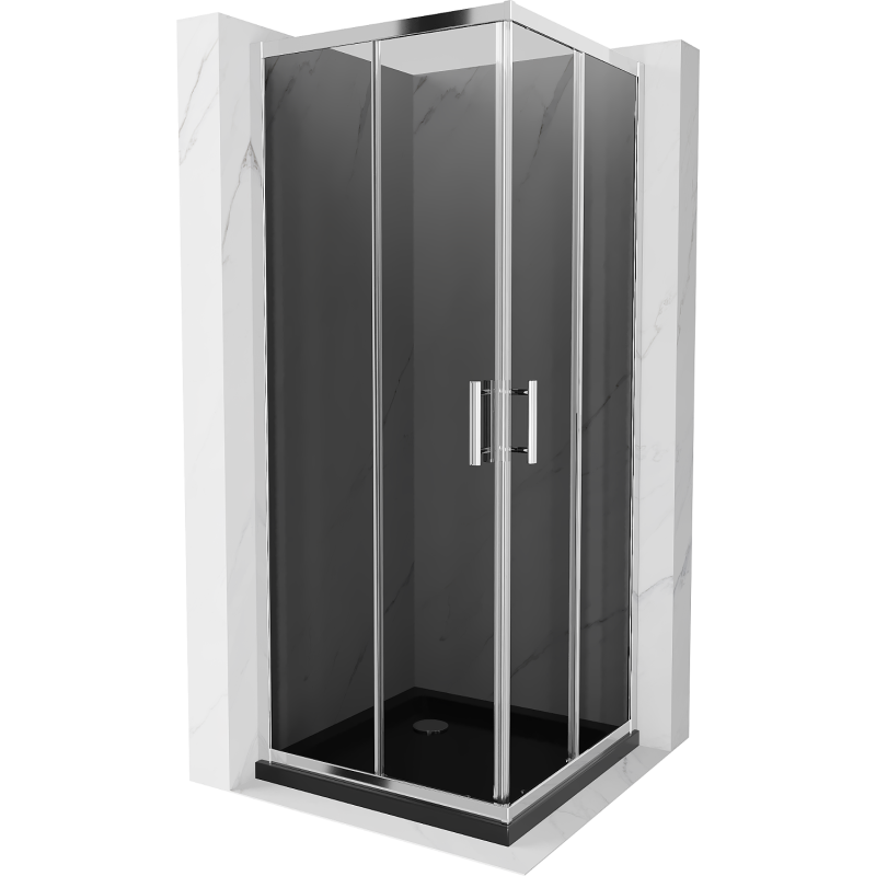 Mexen Rio kvadratinė dušo kabina 90 x 90 cm, grafitas, chromas + Flat dušo padėklas, juodas - 860-090-090-01-40-4070