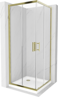 Mexen Rio kvadratinė dušo kabina 70 x 70 cm, permatoma, auksinė + Flat dušo padėklas, baltas - 860-070-070-50-00-4010G