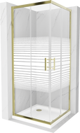 Mexen Rio kvadratinė dušo kabina 90 x 90 cm, baltos juostos, auksinė + Flat padėklas, baltas - 860-090-090-50-20-4010G
