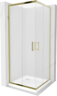 Mexen Rio kvadratinė dušo kabina 80 x 80 cm, matinė, auksinė + Flat padėklas, baltas - 860-080-080-50-30-4010G