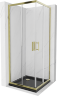 Mexen Rio kvadratinė dušo kabina 90 x 90 cm, skaidri, aukso spalvos + plokščias juodas padėklas - 860-090-090-50-00-4070G