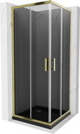 Mexen Rio kvadratinė dušo kabina 80 x 80 cm, grafitas, auksinė + Flat padėklas, juodas - 860-080-080-50-40-4070G