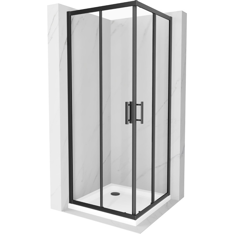 Mexen Rio Kvadratinė dušo kabina 80 x 80 cm, permatoma, juoda + Flat padėklas, baltas - 860-080-080-70-00-4010B