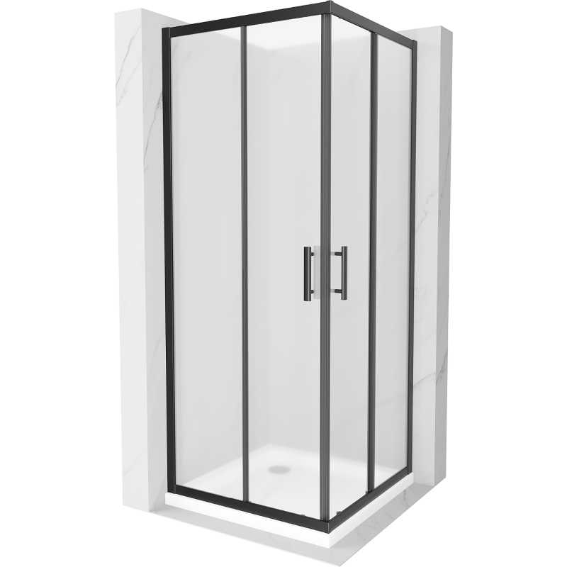 Mexen Rio kvadratinis 90 x 90 cm dušo kabinos komplektas, matinė, juoda + Flat dušo padėklas, baltas