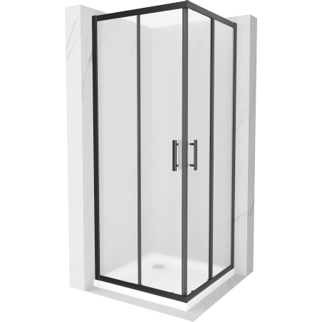 Mexen Rio kvadratinis 90 x 90 cm dušo kabinos komplektas, matinė, juoda + Flat dušo padėklas, baltas