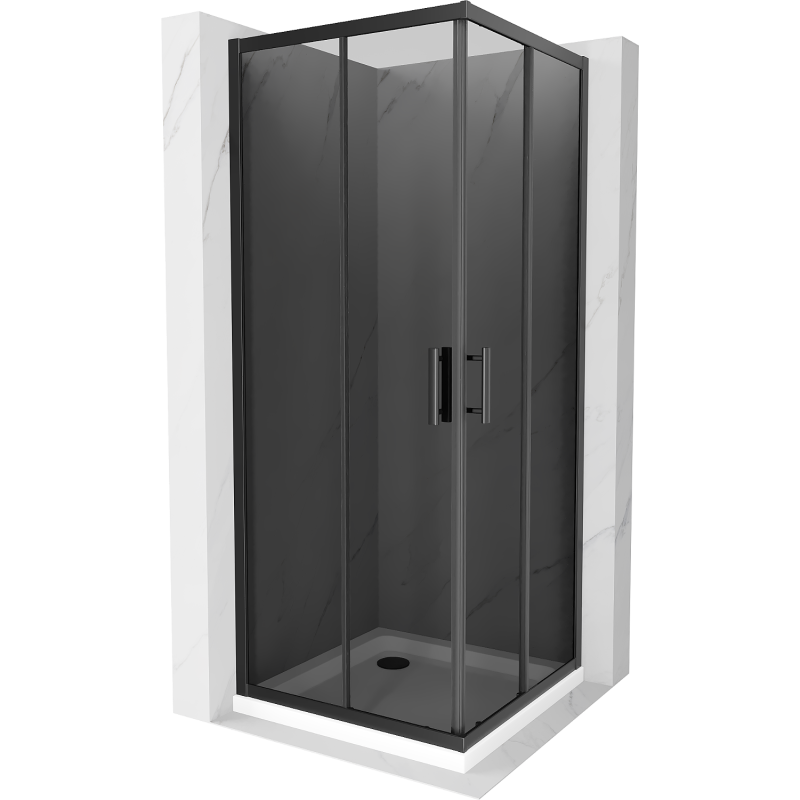 Mexen Rio kvadratinė dušo kabina 90 x 90 cm, grafitas, juoda + Flat dušo padėklas, baltas - 860-090-090-70-40-4010B
