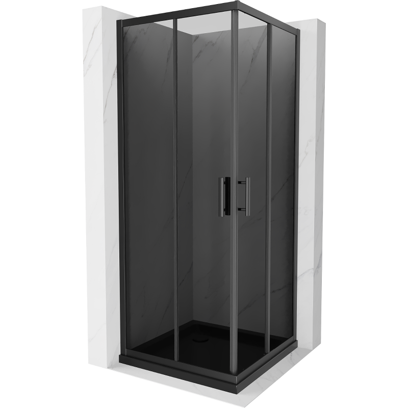 Mexen Rio kvadratinis dušo kabina 80 x 80 cm, grafitas, juoda + Flat dušo padėklas, juodas - 860-080-080-70-40-4070B