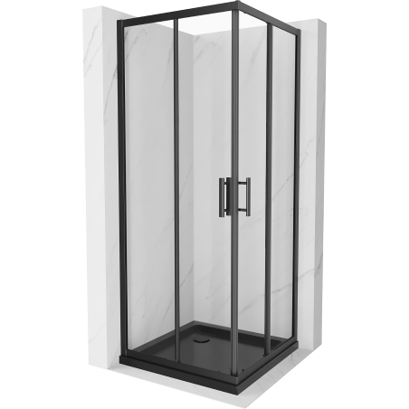 Mexen Rio kvadratinė dušo kabina 70 x 70 cm, permatoma, juoda + Flat dušo padėklas, juodas - 860-070-070-70-00-4070B