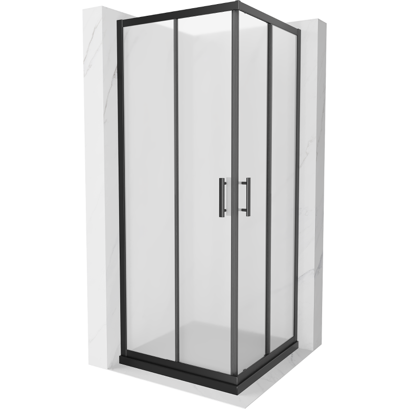 Mexen Rio kvadratinis dušo kabinas 70 x 70 cm, matinė, juoda + dušo padėklas Flat, juodas - 860-070-070-70-30-4070B