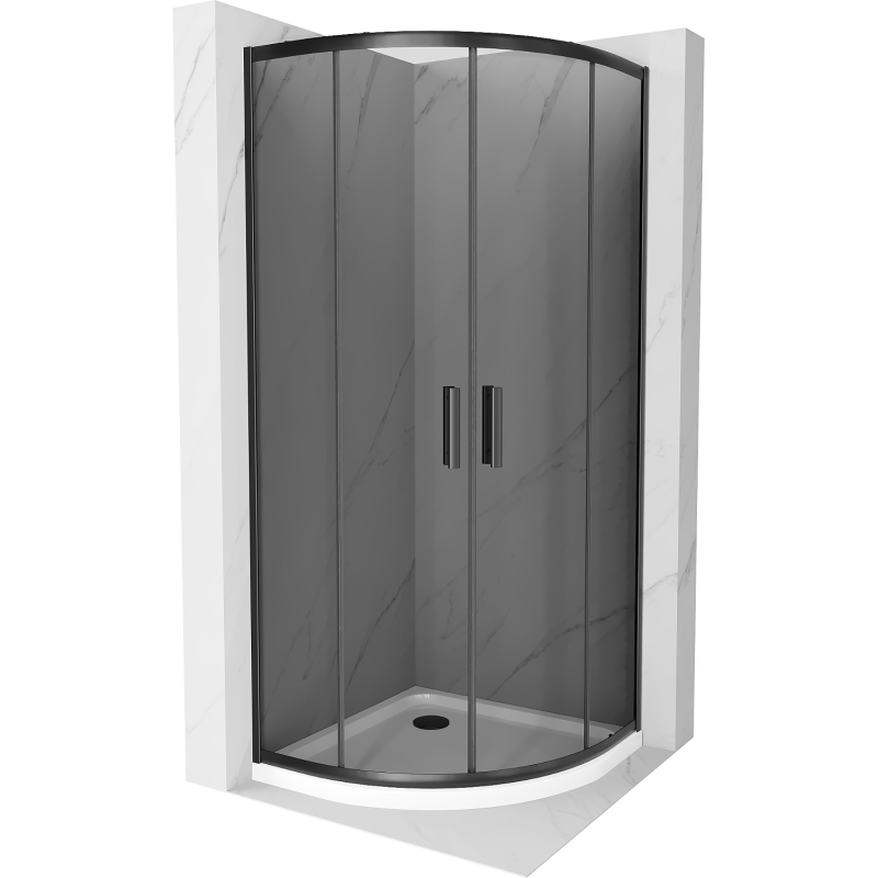 Mexen Rio pusapvalė dušo kabina 80 x 80 cm, grafitas, juoda + plokščias dušo padėklas, baltas - 863-080-080-70-40-4110B