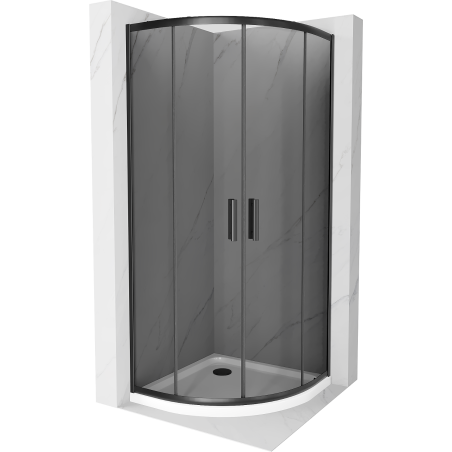 Mexen Rio pusapvalė dušo kabina 80 x 80 cm, grafitas, juoda + Flat padėklas, baltas - 863-080-080-70-40-4110B