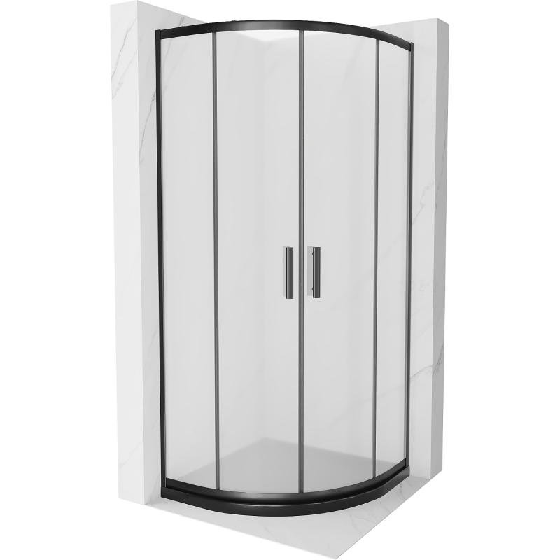 Mexen Rio Dušo kabina pusapvalė 80 x 80 cm, šerkšnas, juoda + dušo padėklas Flat, juodas - 863-080-080-70-30-4170B