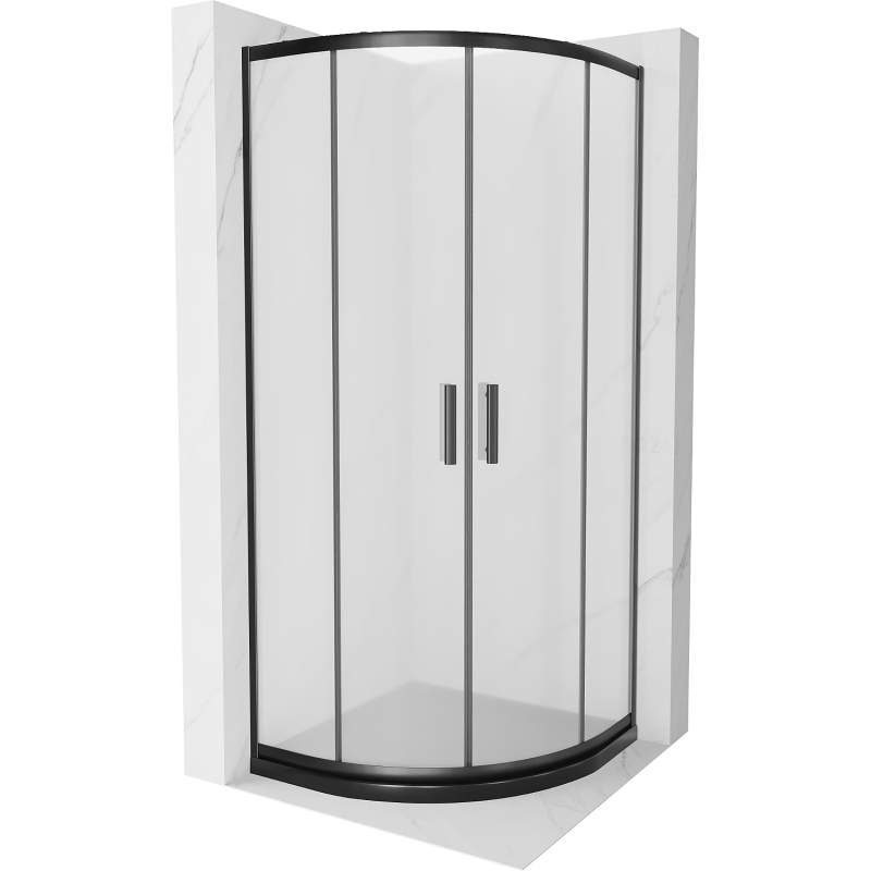 Mexen Rio pusiau apvalus dušo kabina 90 x 90 cm, matinė, juoda + Flat padėklas, juodas - 863-090-090-70-30-4170B