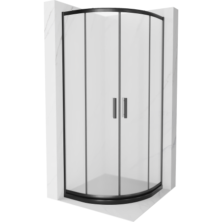 Mexen Rio pusiau apvalus dušo kabina 90 x 90 cm, matinė, juoda + Flat padėklas, juodas - 863-090-090-70-30-4170B