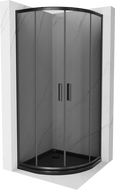 Mexen Rio pusapvalė dušo kabina 80 x 80 cm, grafitas, juoda + plokščias dušo padėklas, juodas - 863-080-080-70-40-4170B