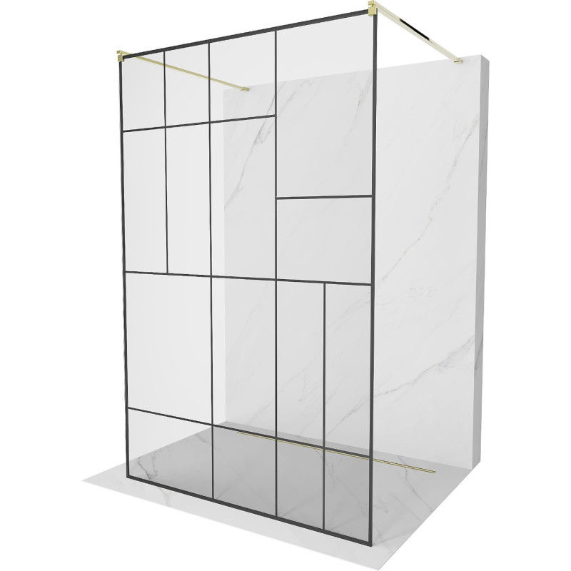 Mexen Kioto laisvai pastatoma dušo siena 120 x 200 cm, juodas raštas 8 mm, auksinė - 800-120-002-50-78