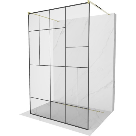 Mexen Kioto laisvai stovinti dušo siena 120 x 200 cm, juodas raštas 8 mm, auksinė - 800-120-002-50-78