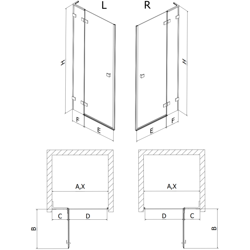 Mexen Lunar L kairiosios pusės dušo durys 110 cm, permatomos, baltos - 834L-110-000-20-00-L
