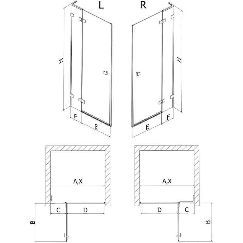 Mexen Lunar L dešinė pakreipiamos dušo durys 105 cm, skaidrios, rožinis auksas - 834L-105-000-60-00-P