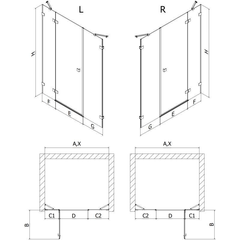 Mexen Lunar dešinės pusės atveriamos dušo durys 120 cm, skaidrios, baltos - 834S-120-050-20-00-P