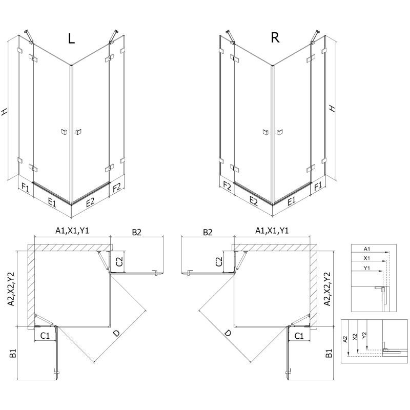 Mexen Lunar Duo varstoma dušo kabina 115 x 115 cm, permatomas, šautuvų metalas - 834-115L-115P-95-00