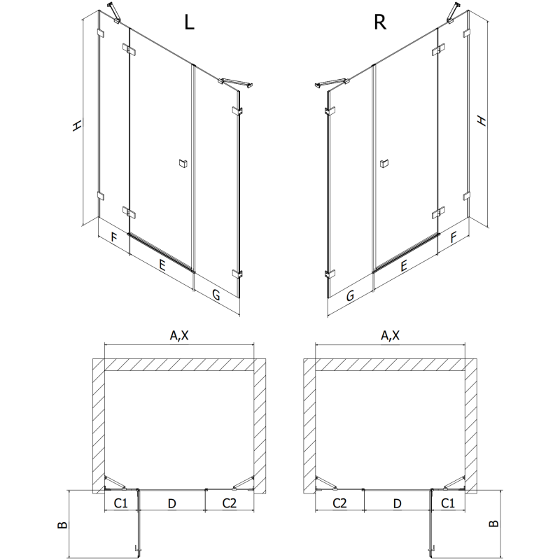Mexen Lunar dešinysis dušo durys 140 cm, skaidrus, šlifuotas auksas - 834S-140-050-55-00-P