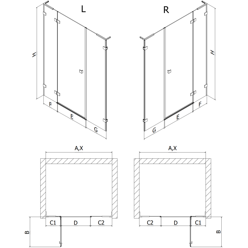Mexen Lunar L dušo durys varstomos dešinės 120 cm, skaidrios, juodos - 834SL-120-050-70-00-P