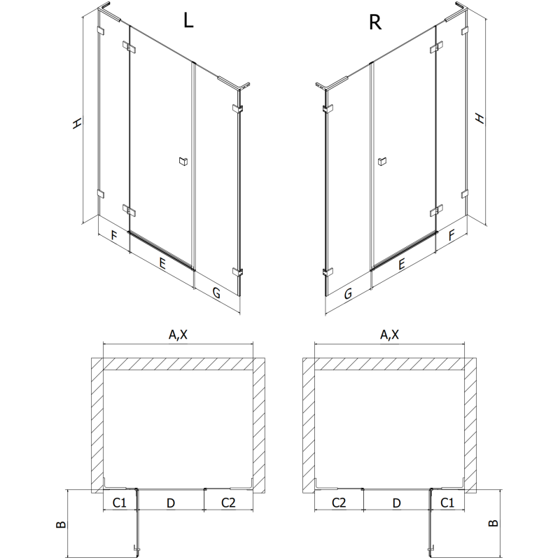 Mexen Lunar L dušo durys atsidarančios kairės 150 cm, skaidrios, ginklų metalas - 834SL-150-050-95-00-L