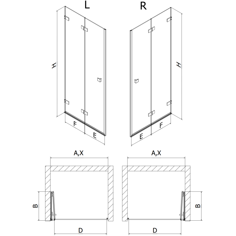Mexen Lunar-F dešinės pusės sulankstomos dušo durys 70 cm, permatomos, baltos - 836-070-000-20-00-P
