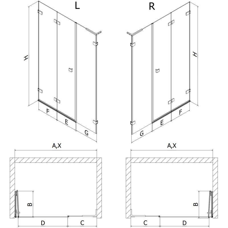 Mexen Lunar-F L sulankstomos dušo durys kairės 125 cm, skaidrios, chromuotos - 836SL-125-050-01-00-L