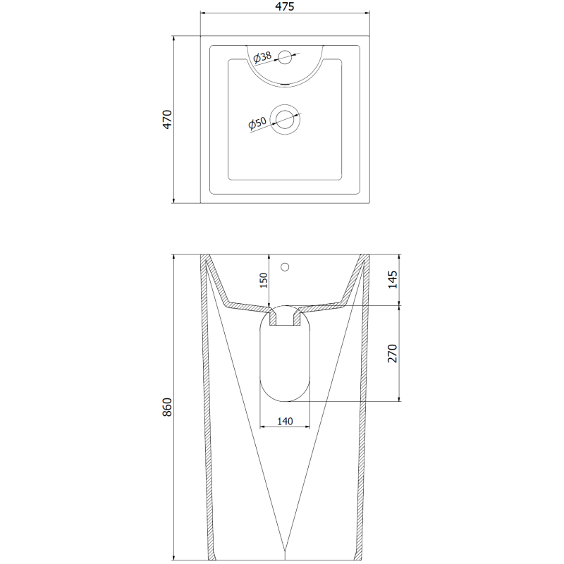 Mexen Ida laisvai stovintis praustuvas 47 x 47 cm, juodas matinis - 26114670