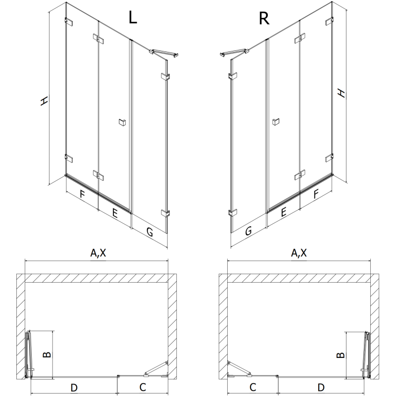 Mexen Lunar-F sulankstomos dešinės pusės dušo durys 120 cm, skaidrios, juodo plieno - 836S-120-050-95-00-P