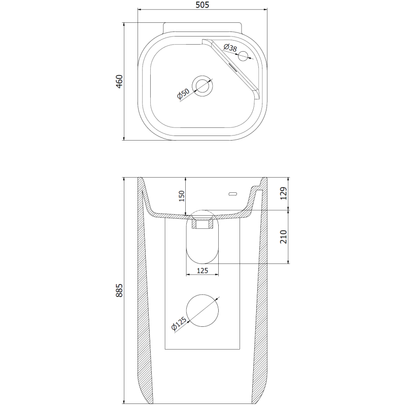 Mexen Irma laisvai pastatomas praustuvas 50 x 46 cm, juodas matinis - 26145170