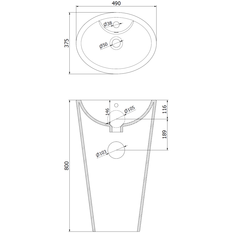 Mexen Orkla laisvai stovintis praustuvas 49 x 37 cm, baltas - 26065000