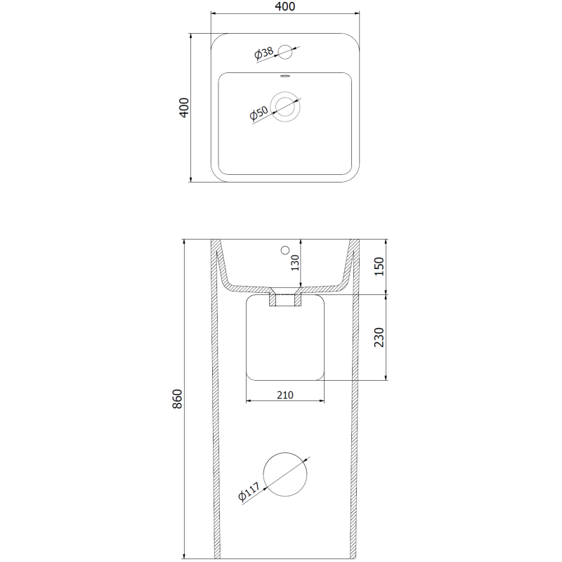 Mexen Otra laisvai stovintis praustuvas 40 x 40 cm, baltas - 26034000