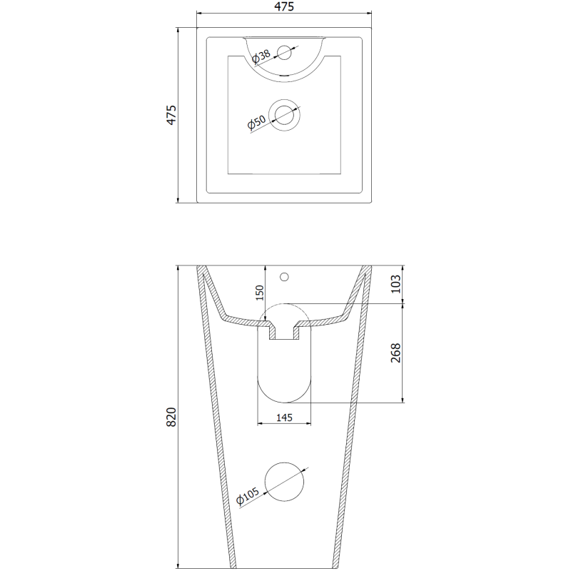 Mexen Pia laisvai pastatomas praustuvas 47 x 47 cm, baltas - 26104700