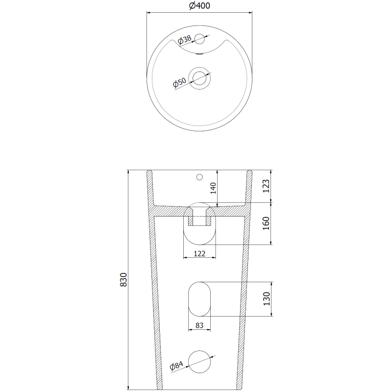 Mexen Rena pastatoma kriauklė 40 x 40 cm, juoda matinė - 26014070