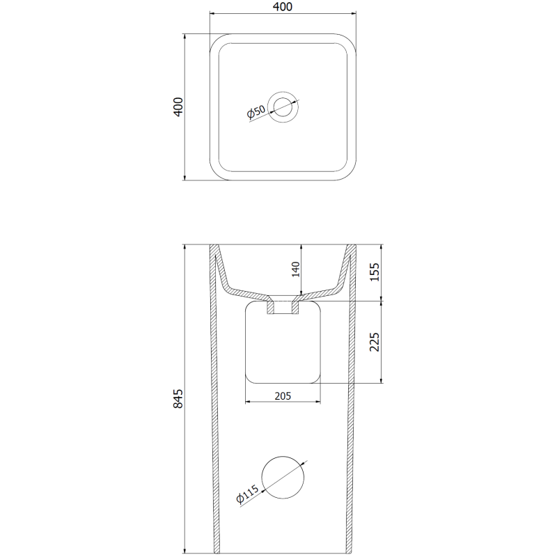 Mexen Tana laisvai pastatoma kriauklė 40 x 40 cm, juoda matinė - 26044070