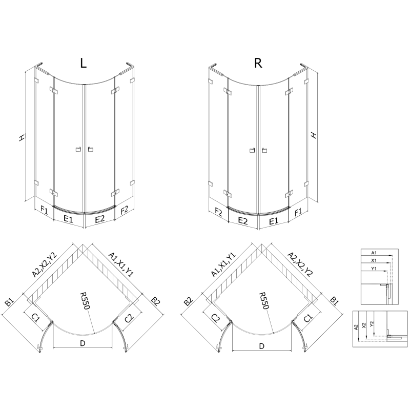 Mexen Lunar L dušo kabina pusapvalė atverčiama dešinė 100 x 90 cm, skaidri, šepečiu nikeliuota - 833L-100P-090L-97-00