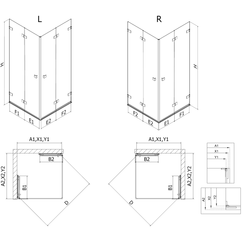 Mexen Lunar-F Duo sulankstoma dušo kabina 80 x 80 cm, skaidri, šlifuotas varis - 836-080L-080P-65-00