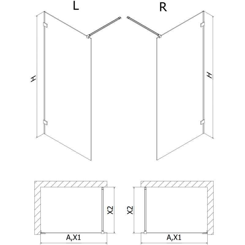 Mexen Lunar dušo sienelė Walk-in kairė 80 x 200 cm, skaidri 8 mm, aukso šlifuota - 830-080-000-55-00-L