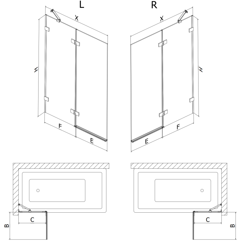 Mexen Lunar 2-jų dalių dešininis vonios pertvaras 100 x 150 cm, skaidrus, baltas - 897-100-100-20-00-P