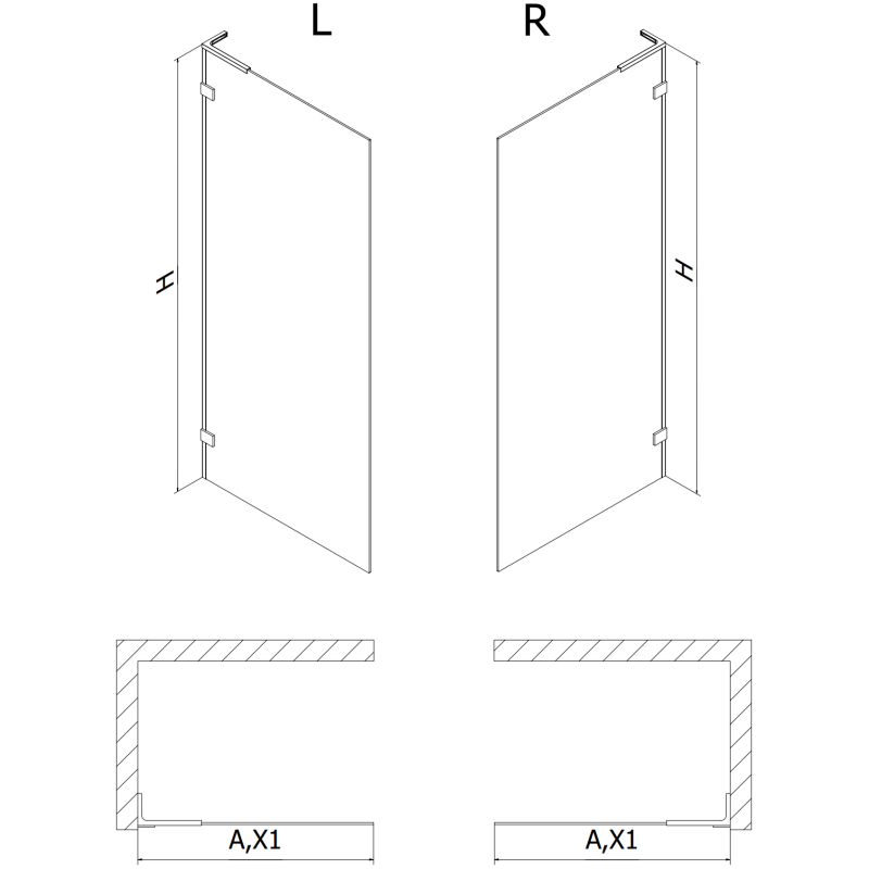 Mexen Lunar L Dušo sienelė Walk-in kairė 80 x 200 cm, permatoma 8 mm, juoda - 830L-080-000-70-00-L